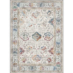 Shabby Chic Medallion Pattern Carpet Gray Polyester Carpet Machine Washable Non-Slip Backing Carpet for Living Room