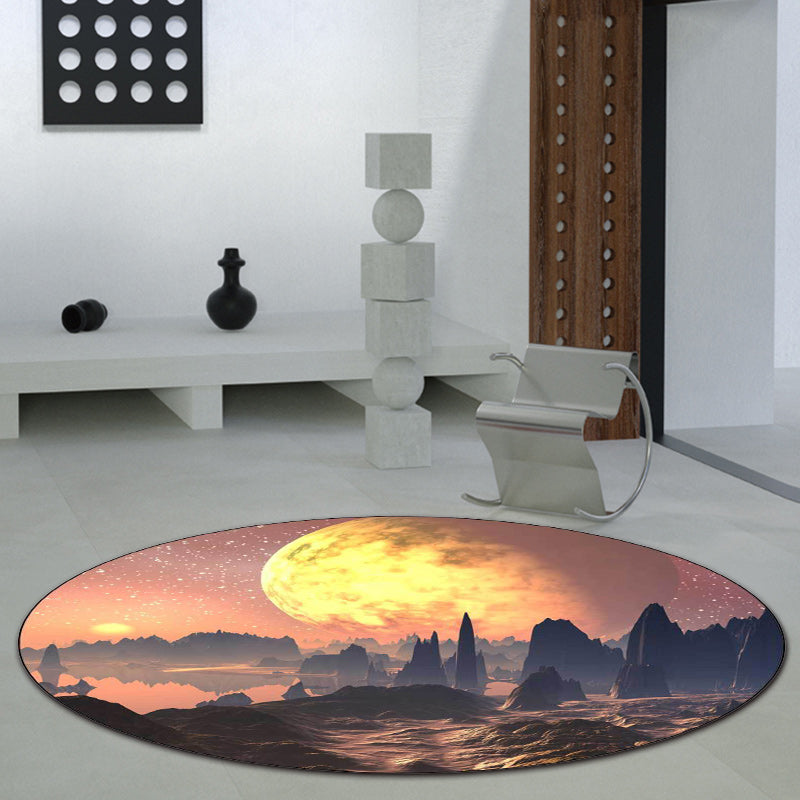 Orange and brown bedroom carpet Modern space planet hill pattern carpet Polyester non-slip carpet