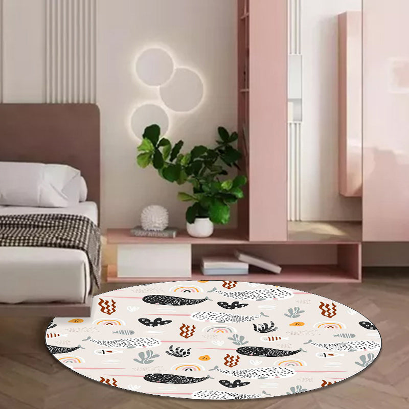 Beautiful children's carpet in Ivory Animal Leaf Pattern Rug Polyester Non-Slip Washable Rug for the children's room