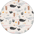 Beautiful children's carpet in Ivory Animal Leaf Pattern Rug Polyester Non-Slip Washable Rug for the children's room