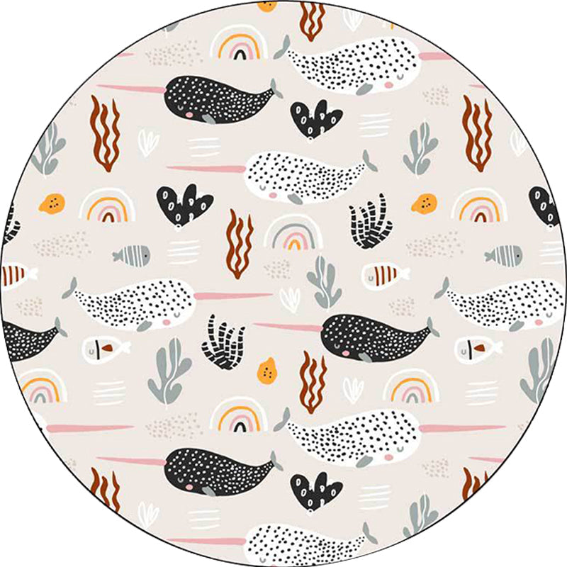 Beautiful children's carpet in Ivory Animal Leaf Pattern Rug Polyester Non-Slip Washable Rug for the children's room
