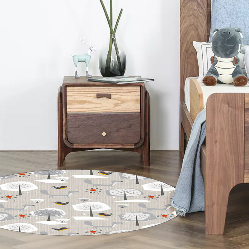Gray Children's Room Carpet Children's Animal Megalocnidae Pattern Carpet Polyester Pet-Friendly Carpet