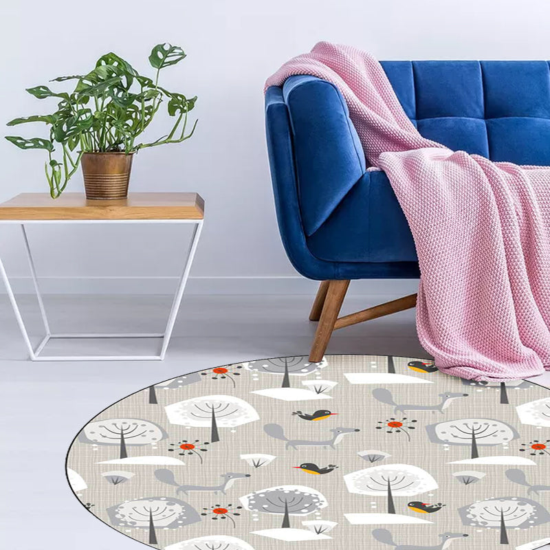 Gray Children's Room Carpet Children's Animal Megalocnidae Pattern Carpet Polyester Pet-Friendly Carpet