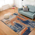 Industry Abstract Carpet Orange and Blue Polyester Rug Machine Washable Non-Slip Area Rug for Bedroom