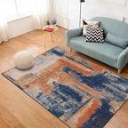 Industry Abstract Carpet Orange and Blue Polyester Rug Machine Washable Non-Slip Area Rug for Bedroom