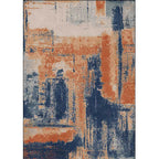 Industry Abstract Carpet Orange and Blue Polyester Rug Machine Washable Non-Slip Area Rug for Bedroom