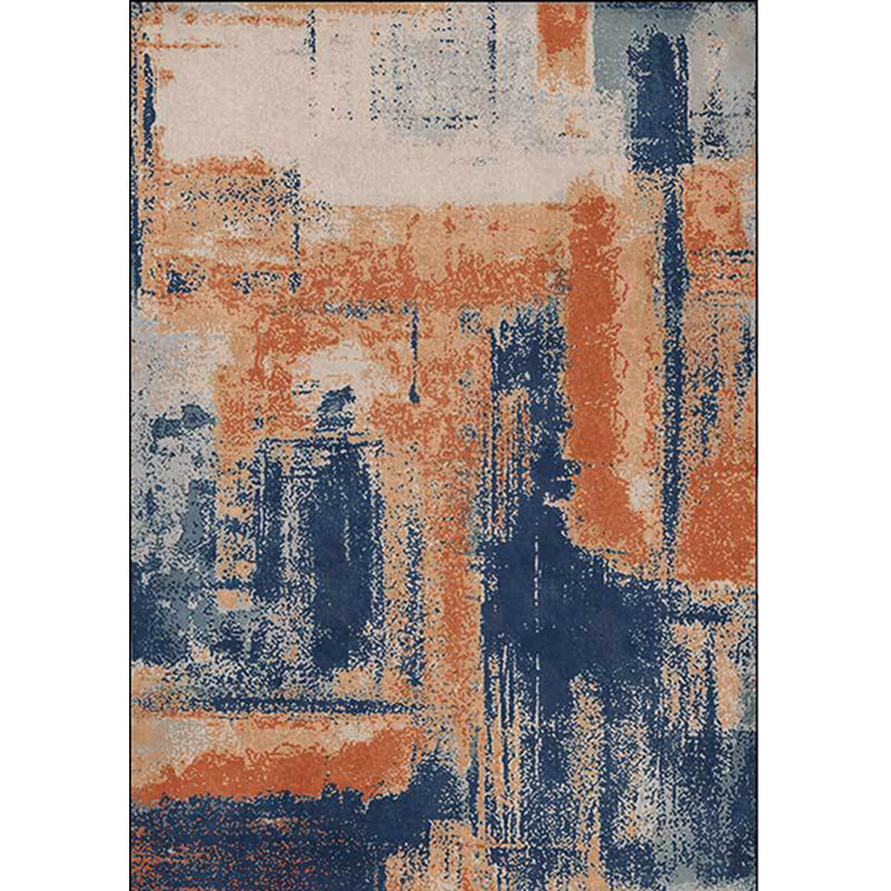 Industry Abstract Carpet Orange and Blue Polyester Rug Machine Washable Non-Slip Area Rug for Bedroom