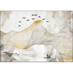 Yellow oriental carpet polyester swirl stripes bird character pattern washable non-slip backing carpet for living room