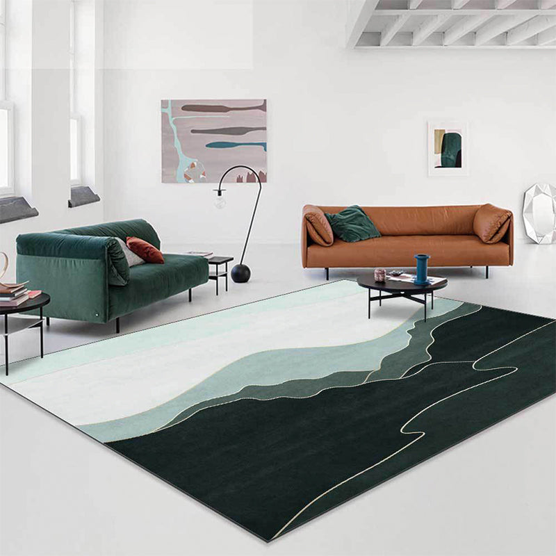 Simple Mountain Pattern Carpet Green Polyester Carpet Machine Washable Non-Slip Carpet for the Bedroom