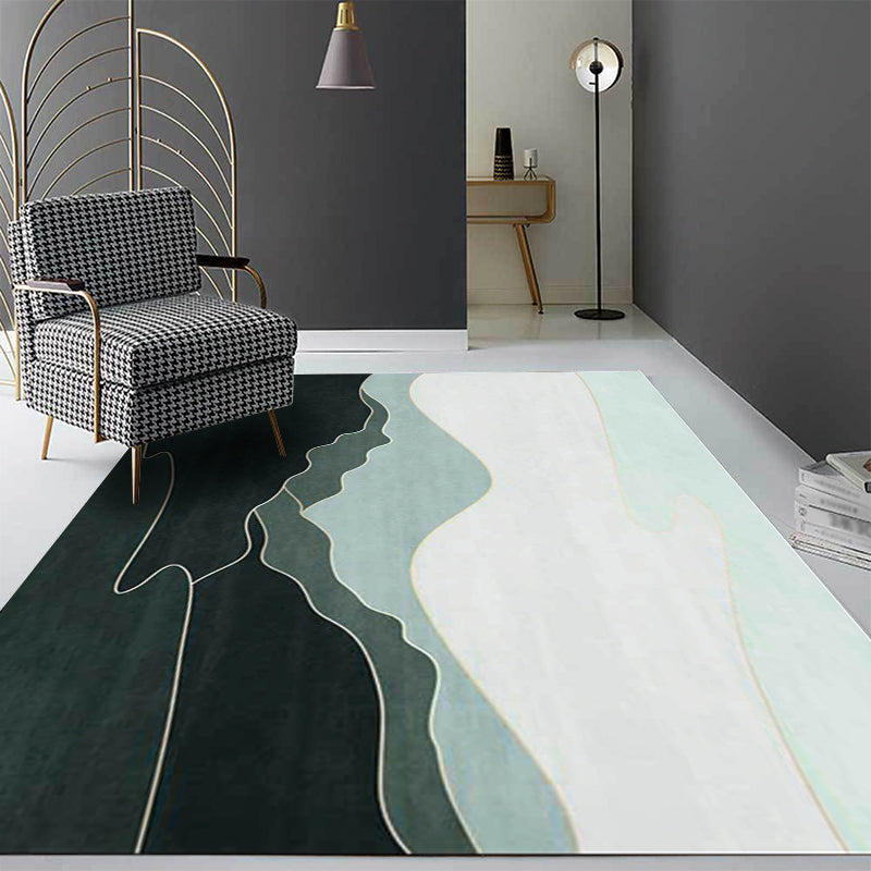 Simple Mountain Pattern Carpet Green Polyester Carpet Machine Washable Non-Slip Carpet for the Bedroom