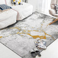 Gray and Gold Simple Carpet Polyester Abstract Carpet Washable Non-Slip Back Carpet for Living Area