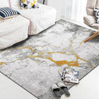 Gray and Gold Simple Carpet Polyester Abstract Carpet Washable Non-Slip Back Carpet for Living Area