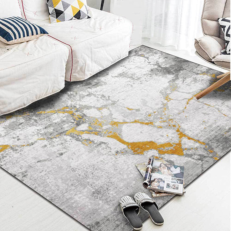 Gray and Gold Simple Carpet Polyester Abstract Carpet Washable Non-Slip Back Carpet for Living Area