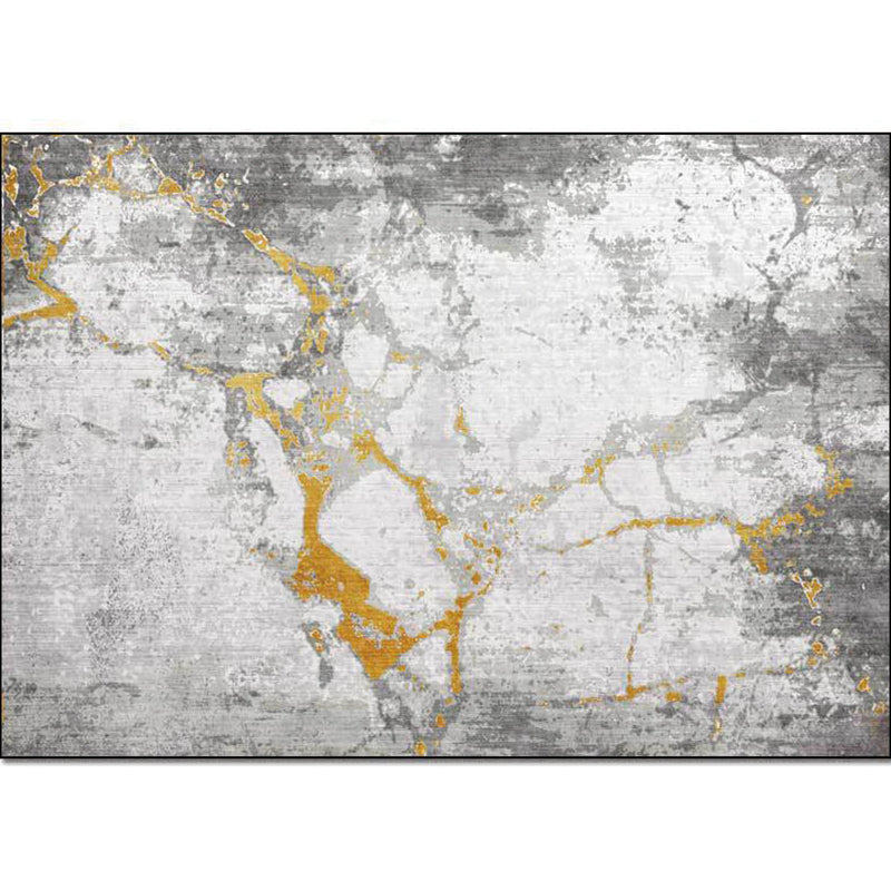 Gray and Gold Simple Carpet Polyester Abstract Carpet Washable Non-Slip Back Carpet for Living Area