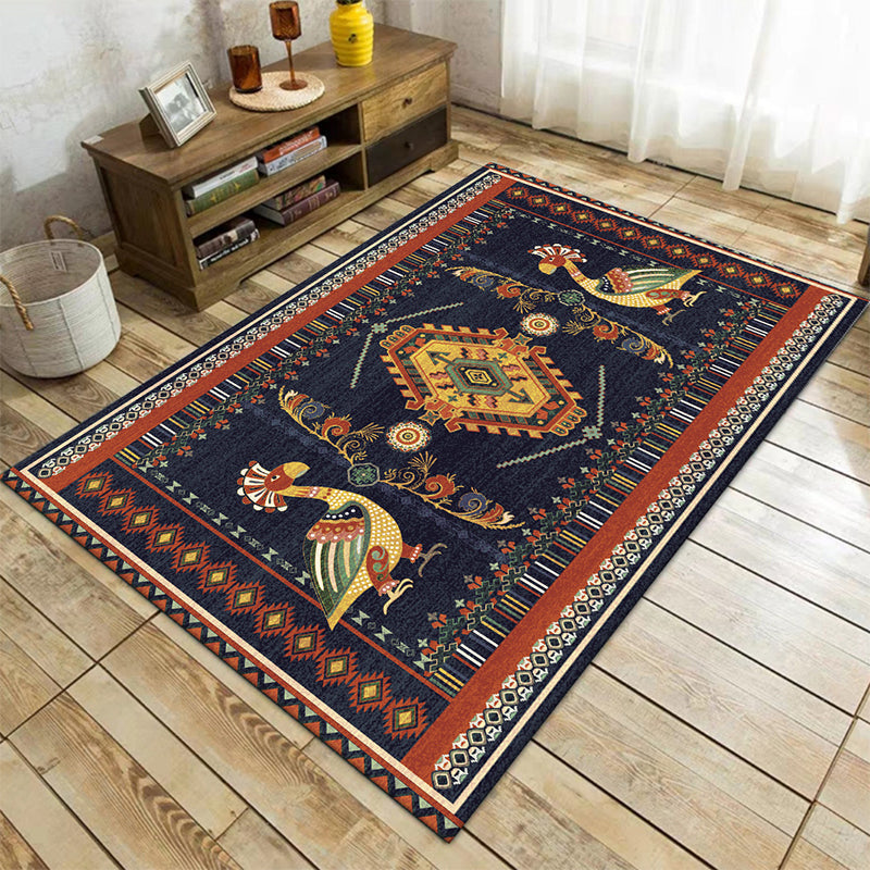 Stem Southwest Carpet in Black Animals Diamond Stripes Pattern Carpet Polyester Stain-Resistant Carpet for Home Decorations