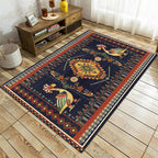 Stem Southwest Carpet in Black Animals Diamond Stripes Pattern Carpet Polyester Stain-Resistant Carpet for Home Decorations