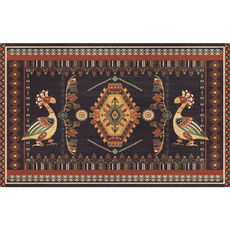 Stem Southwest Carpet in Black Animals Diamond Stripes Pattern Carpet Polyester Stain-Resistant Carpet for Home Decorations
