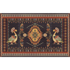 Stem Southwest Carpet in Black Animals Diamond Stripes Pattern Carpet Polyester Stain-Resistant Carpet for Home Decorations