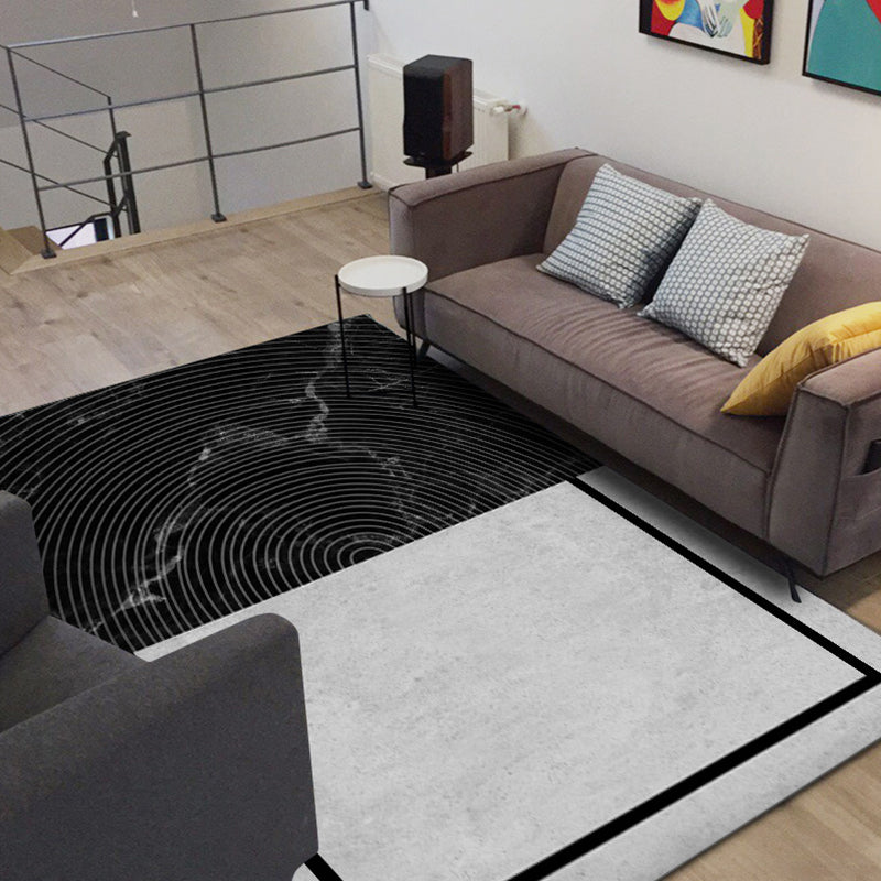 Black and gray bedroom carpet modern color block marble half-circle pattern carpet polyester washable carpet