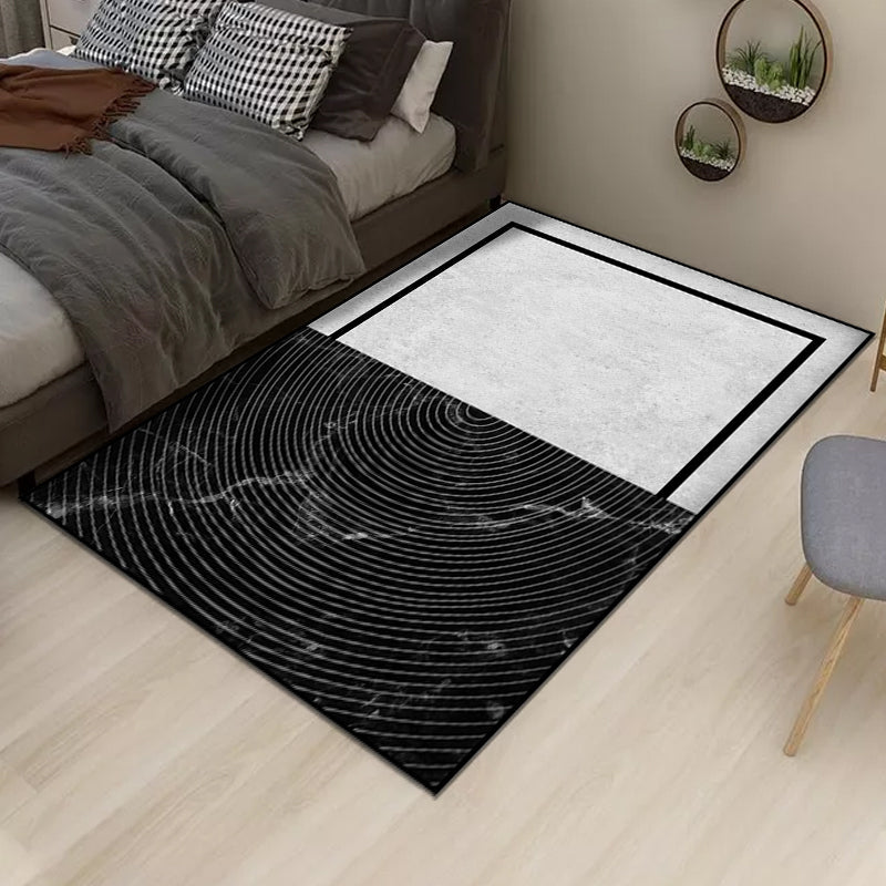 Black and gray bedroom carpet modern color block marble half-circle pattern carpet polyester washable carpet