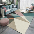 Modern Living Room Rug Multicolored Color Block Irregular Shape Printed Rug Polyester Machine Washable Rug