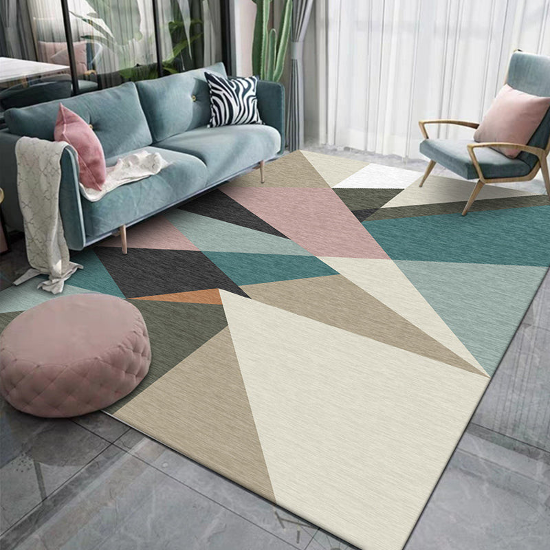 Modern Living Room Rug Multicolored Color Block Irregular Shape Printed Rug Polyester Machine Washable Rug