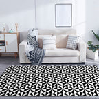 Black and White Bedroom Rug Modern Geometric Triangle Pattern Area Rug Polyester Non-Slip Back Washable Rug