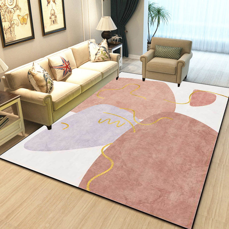 Scandinavian Novelty Carpet in White and Pink Irregular Shape Pattern Carpet Polyester Non-slip Area Rug for Home Decoration