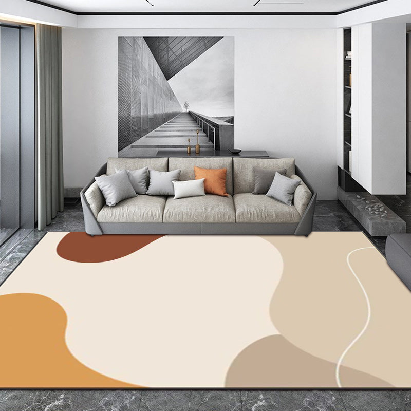 Ivory Bedroom Carpet Novelty Color Block Irregular Shapes Pattern Rug Polyester Non-Slip Back Washable Rug