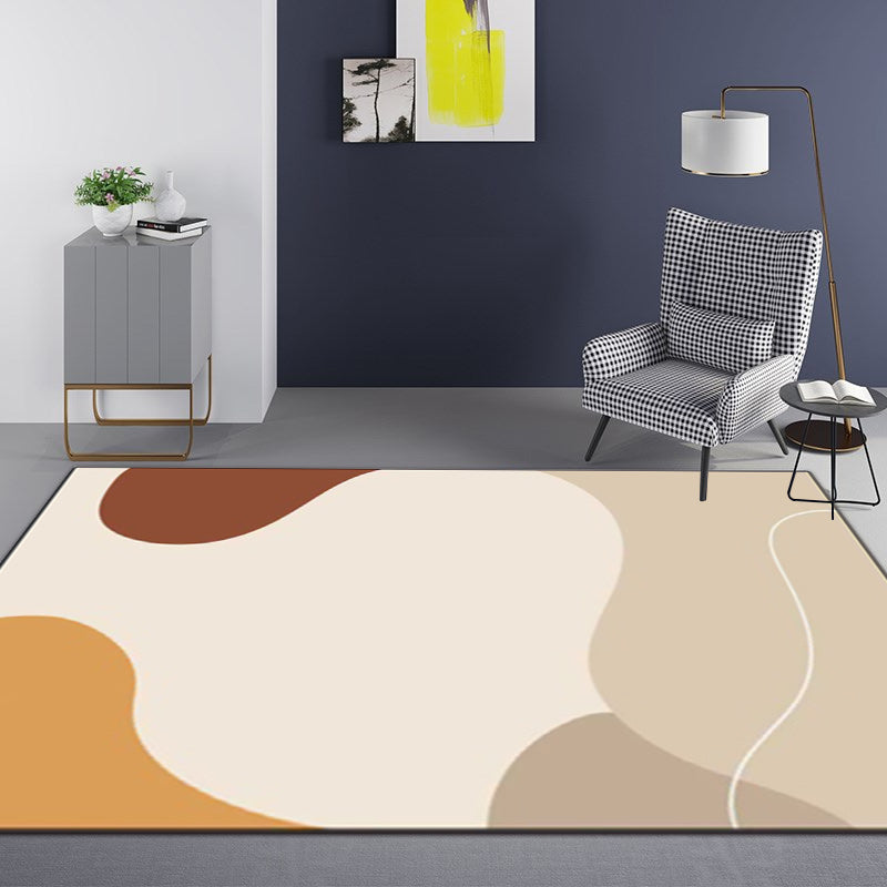 Ivory Bedroom Carpet Novelty Color Block Irregular Shapes Pattern Rug Polyester Non-Slip Back Washable Rug