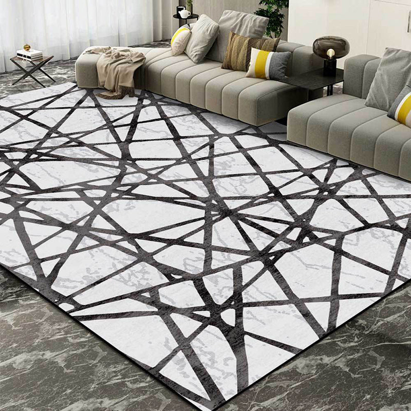 Gray Bedroom Carpet New Geometric Line Pattern Area Rug Polyester Non-Slip Washable Rug