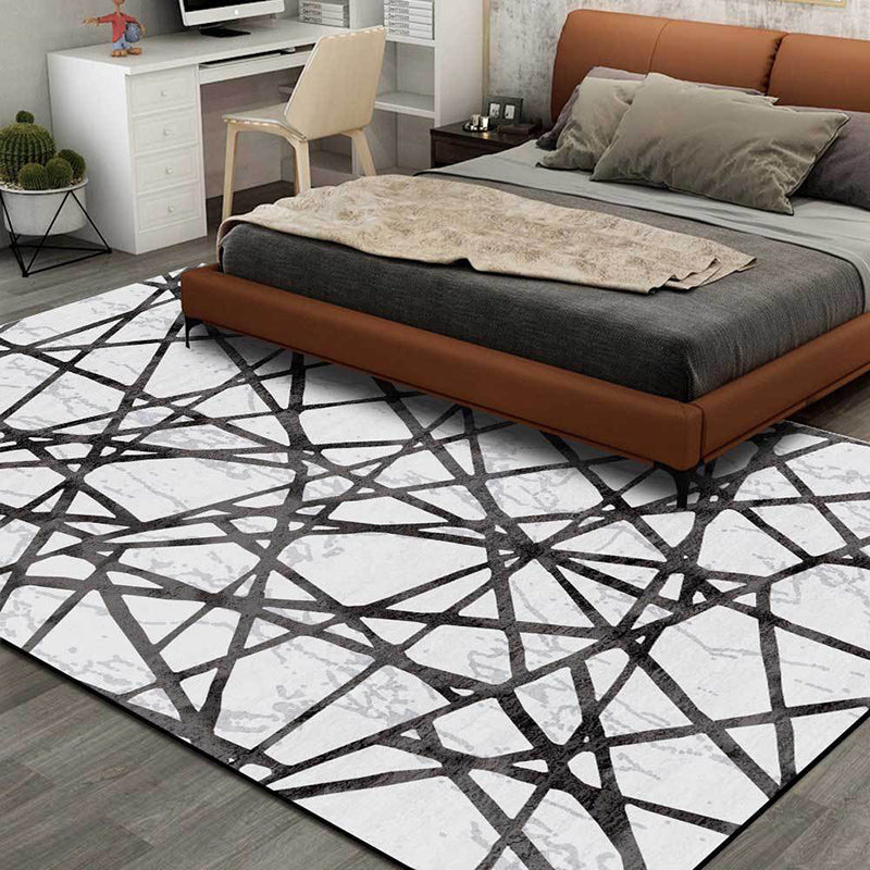 Gray Bedroom Carpet New Geometric Line Pattern Area Rug Polyester Non-Slip Washable Rug