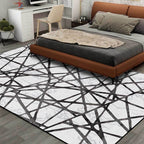Gray Bedroom Carpet New Geometric Line Pattern Area Rug Polyester Non-Slip Washable Rug