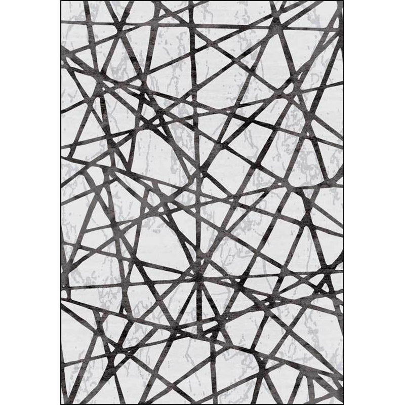Gray Bedroom Carpet New Geometric Line Pattern Area Rug Polyester Non-Slip Washable Rug