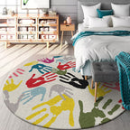Modern novelty rug in ivory handprints pattern rug polyester washable washable rug for home decor