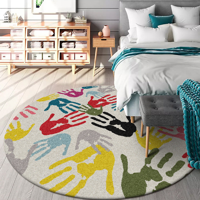 Modern novelty rug in ivory handprints pattern rug polyester washable washable rug for home decor