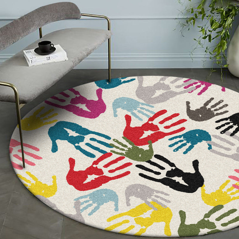 Modern novelty rug in ivory handprints pattern rug polyester washable washable rug for home decor