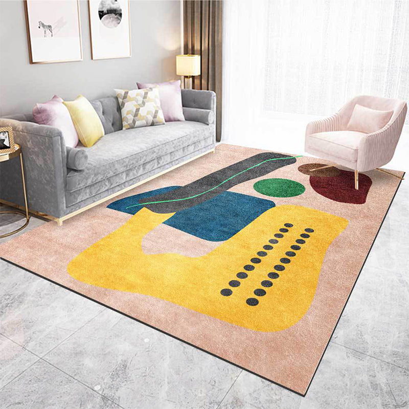 Funky Abstract Colorblock Rug Pink Multicolor Nordic Rug Polyester Machine Washable Non-Slip Rug for Bedroom
