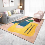 Funky Abstract Colorblock Rug Pink Multicolor Nordic Rug Polyester Machine Washable Non-Slip Rug for Bedroom