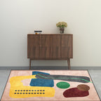 Funky Abstract Colorblock Rug Pink Multicolor Nordic Rug Polyester Machine Washable Non-Slip Rug for Bedroom