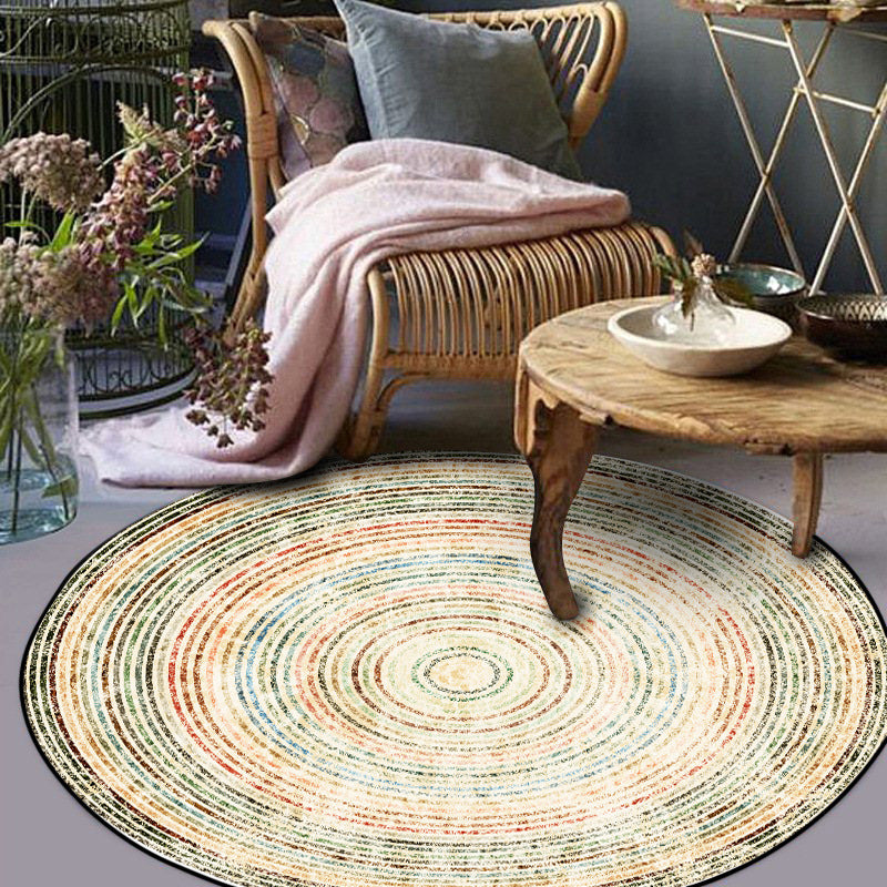 Yellow Rustic Carpet Polyester Concentric Circles Pattern Carpet Washable Non-Slip Background Area Rug for Living Room