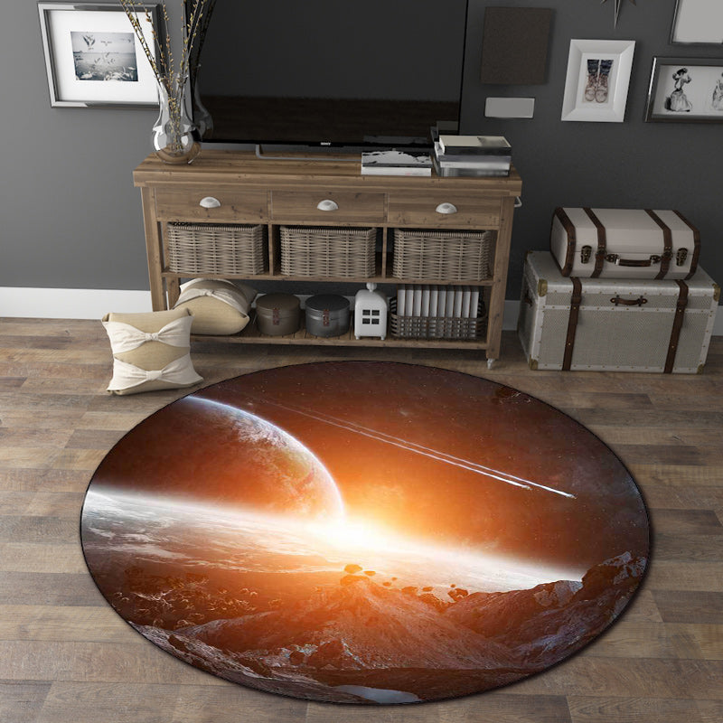 Black and orange bedroom rug Modern space planet pattern area rug Polyester Washable Stain-resistant rug