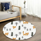 White Children's Room Carpet Kids Animal Fox Tree Pattern Area Rug Polyester Stain Resistant Rug