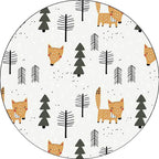 White Children's Room Carpet Kids Animal Fox Tree Pattern Area Rug Polyester Stain Resistant Rug