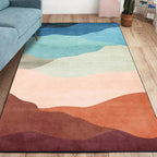 Blue multicolored contemporary rug polyester color block rug washable non-slip backing rug for the living room