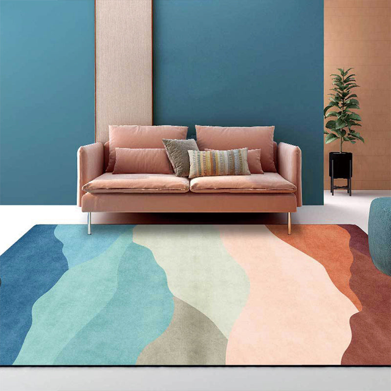 Blue multicolored contemporary rug polyester color block rug washable non-slip backing rug for the living room