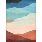 Blue multicolored contemporary rug polyester color block rug washable non-slip backing rug for the living room