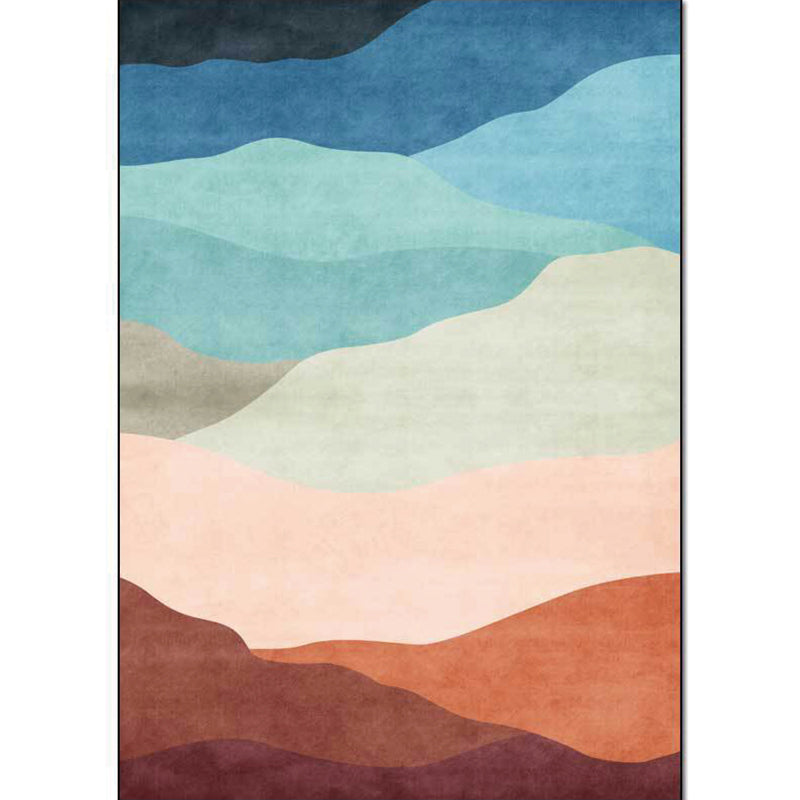 Blue multicolored contemporary rug polyester color block rug washable non-slip backing rug for the living room