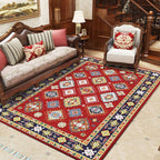 Southwest Living Room Rug in Red Diamond Print Rug Polyester Non-Slip Pet-Friendly Room Rug