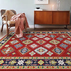 Southwest Living Room Rug in Red Diamond Print Rug Polyester Non-Slip Pet-Friendly Room Rug